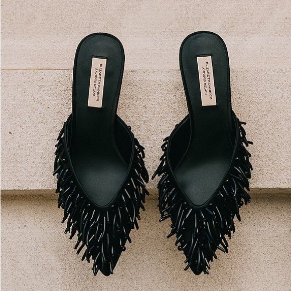 ANTONIO MELANI Shoes - Antonio Melani x Elizabeth Damrich "Babe" Beaded Satin Mules MSPR 130